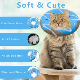 Seyezo Cat Cone Collar Soft, Adjustable Cat Recovery Collar for Small Medium Large Cats, Cute Donut E Collar After Surgery, Cat Neck Pillow Cone, Cat Cone of Shame (Waterproof Blue, Medium)