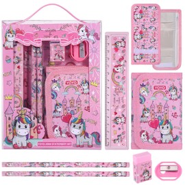 JIANTA Unicorn Stationery Set, 6-Piece Unicorn Pen Set for Girls, Eraser, Sharpener, Wallet, Ruler, Pencil, Children's Party Bag, Gift Set for Girls and Boys