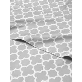 3 Piece Grey Sheets Twin XL Set – Luxury Geometric Flat Sheet 66 x 102, Fitted Sheet 39 x 80 and 1 Pillowcase 20 x 30 – Deep Pocket, Ultra-Soft, Trellis Bed Sheets – Oeko-TEX Moroccan Decor Sheet Set