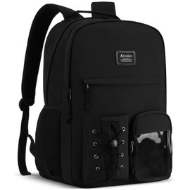 KROSIAS KROSIAS Backpack for School Teens Boys and Girls, Black Backpack for Men and Women College Bookbag Travel Laptop Back Pack Fits 15.6 Inch Laptop