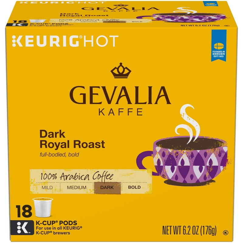 GEVALIA Dark Royal Roast Coffee, K-CUP Pods, 6.2 oz, 18