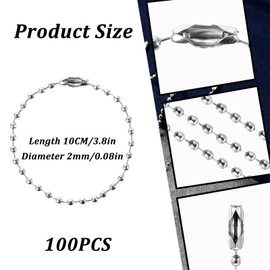 Bewudy 100Pcs Ball Beads Chain Bulk, Silver Keychain Rings Metal Chain, 4.72 Inch Dog Tag Metal Small Chain with Connectors for Jewelry Making DIY Hanging Holidays Decor (10CM/3.8")