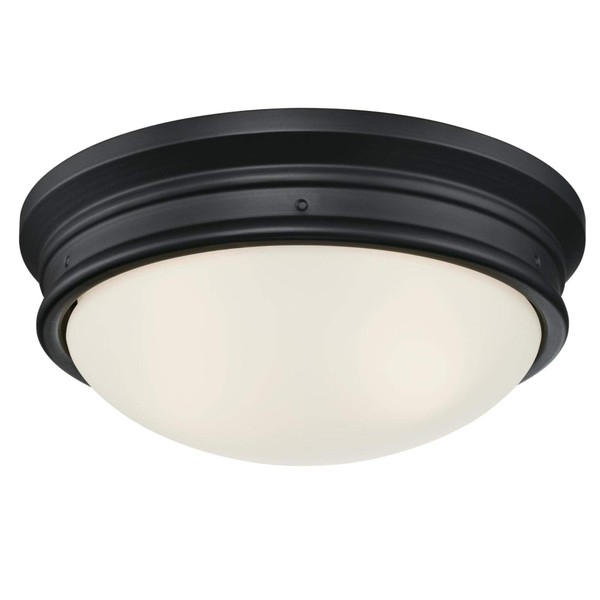 Westinghouse Lighting 6578100 Meadowbrook 13 inch Traditional Two-Light Flush Mount Outdoor Ceiling Light Fixture Matte Black Finish, Frosted Glass