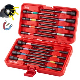 SENNMONN Magnetic Nut Driver Set, 16 PCS Long Nut Driver Set, 6 Inches, SAE & Metric,Colorful Rainbow,1/4 Inch Hex Shank, Cr-V Steel