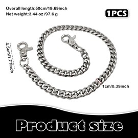 Heavy Duty Metal Waist Chain,key chains for men,Punk Silver Wallet Chain, Keychain with Round Clasp, Hip Hop Goth Keyring for Pants, Jeans & Accessories