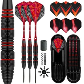 LavishioProfessional Steel Tip Darts Set 3 Aluminum Dart Shafts Steel Tip Dart Set Professional Darts Steel Tip Set + Extra 3 Dart Flights 3 Replace Plastic Shaft (Red)