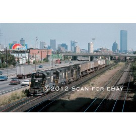 TRP Transportation Series Penn Central freight leaving Boston Beacon Park Yard Postcard - MINT!