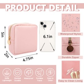 UIXIZQ Waterproof Mini Makeup Bag Pouch for Purse,Small Cosmetic Travel Bag Pouch Nylon Toiletry Organizers Bag for Women Girls,Cute Mini Zipper Pouch Preppy Coin Purse for Work(Mini-Flamingo)