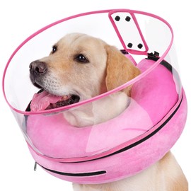 BARKLESS Inflatable Dog Cone, Protective Dog Surgery Collar to Stop Licking Biting Wounds, Patented Soft Donut Cone with Clear Shield, Adjustable Blow-up Collar for Surgery Recovery (Pink, XL)