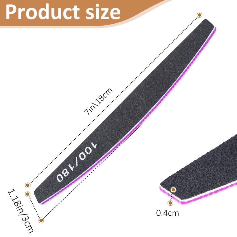Nail Files, Professional Nail File,12PC 100/180 Grit Double-Sided Emery Board