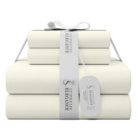 SUPREME ELEGANCE King Fresh Ivory 100% Cotton Sheet Set, Lightweight & Breathable, 4Pc Cool & Crisp Percale Bedding Set with Deep Pocket (1 Flat Sheet, 1 Fitted Sheet, 2 Pillowcases)