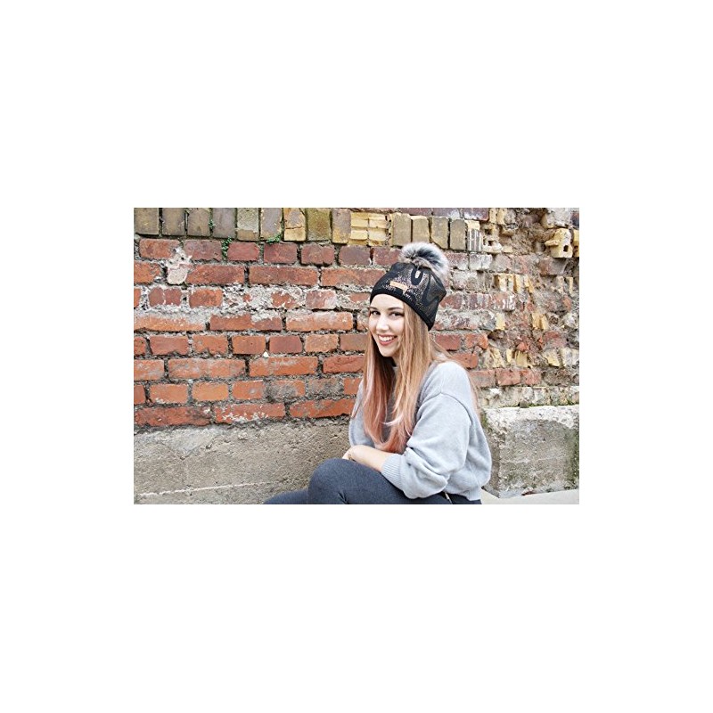 Linette Women's Winter Hat Black with Gold Print Handmade Hat,