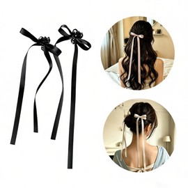 Ribbon Hair Clips, Hair Accessories, Hair Ornaments, For Parties, Set of 6, Black, Pink, Beige, Ribbon Pins, Ribbon Clips, Women's Hair Style Up