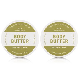 Old Whaling Co Coconut Milk Body Butter 2 Pack – Soothing Cream with Shea Butter, Aloe and Sunflower Oil – Tropical, Floral Scent, 8oz Jars, Set of 2