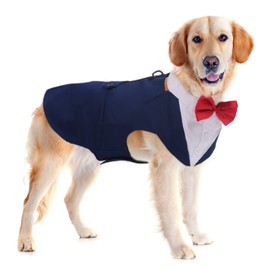 Pet Dog Tuxedo Suit Formal Wedding Shirt,Dog Costume with Bow Tie for Small Medium Large Breeds,Prince Suit with Detachable Bowtie Collar Bandana,Party Dress-up Cosplay Holiday Wear for Boy Dogs