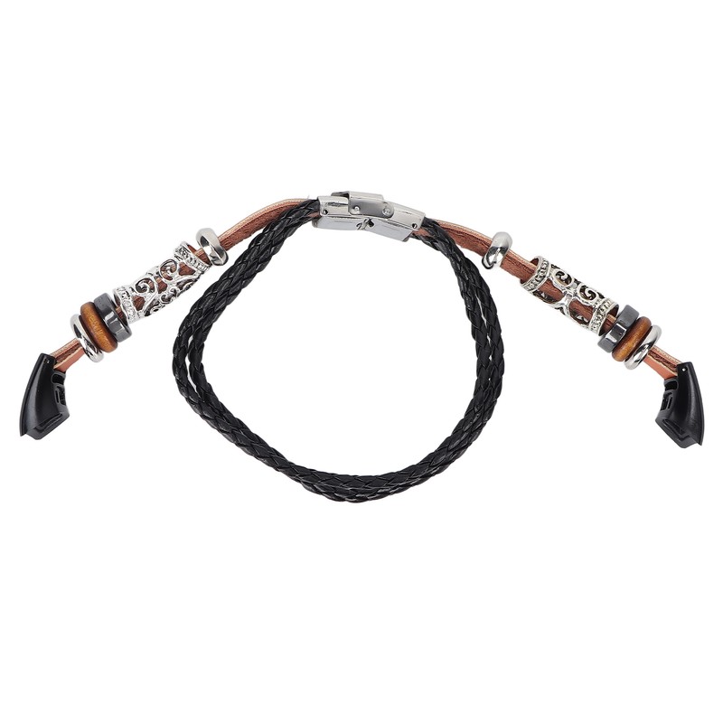 Retro Sports Watch Band Metal Beads Leather Wrist Watch Strap