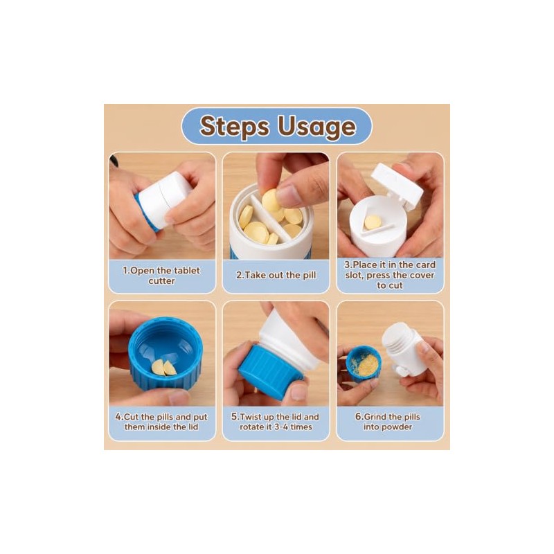 2Pcs Pill Crusher for Tablets, Dual Pill Grinder Set, Medication