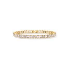 PAVOI 14K Yellow Gold Plated Emerald-Cut Cubic Zirconia Bezel Set Tennis Bracelet for Women | Petite 6.5" Bracelet with Square Stones