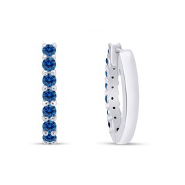 Sterling Silver Round Cut Simulated Blue Topaz Hoop Earrings (0.64" Diameter, 0.7 Cttw)
