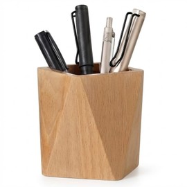Aqualoach Pen Holder, Wooden, Stylish, Large Capacity 50 Pen Stand, Desktop Storage, Solid Wood, Natural Wood, Brush Holder, Geometric Design, Smooth Texture, Durable, Desk Area, Organization