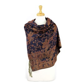 PASKMLNA - Chal reversible de cachemira, colores elegantes, #25navy Brown, L