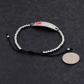 Uloveido Y4301 - Pulsera de identificación de alerta médica grabada con láser, ajustable para mujeres y niñas, primeros auxilios de emergencia, abalorio de acero inoxidable de 4 mm grabadas con alerta