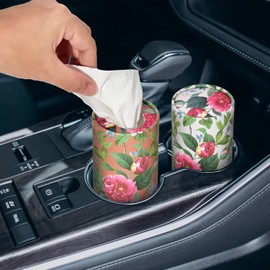 4pack Car Tissues Holder with Facial Tissues Botanical Elegant Floral Travel Tissue Tubes Box Container for Car Tissues Cylinder Car Cup Holder