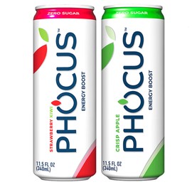 CLEAR CUT PHOCUS Phocus Energy Boost, Crisp Apple & Strawberry Kiwi Bundle | 11.5 Fl oz (Pack of 24) | No Sugar | 75mg Caffeine + L-Theanine | 0 Calories