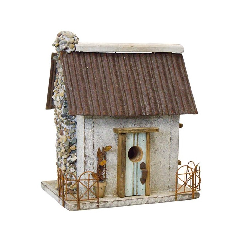 Nature Creations Stone Chimney Bird Cottage, White – Handcrafted Wooden
