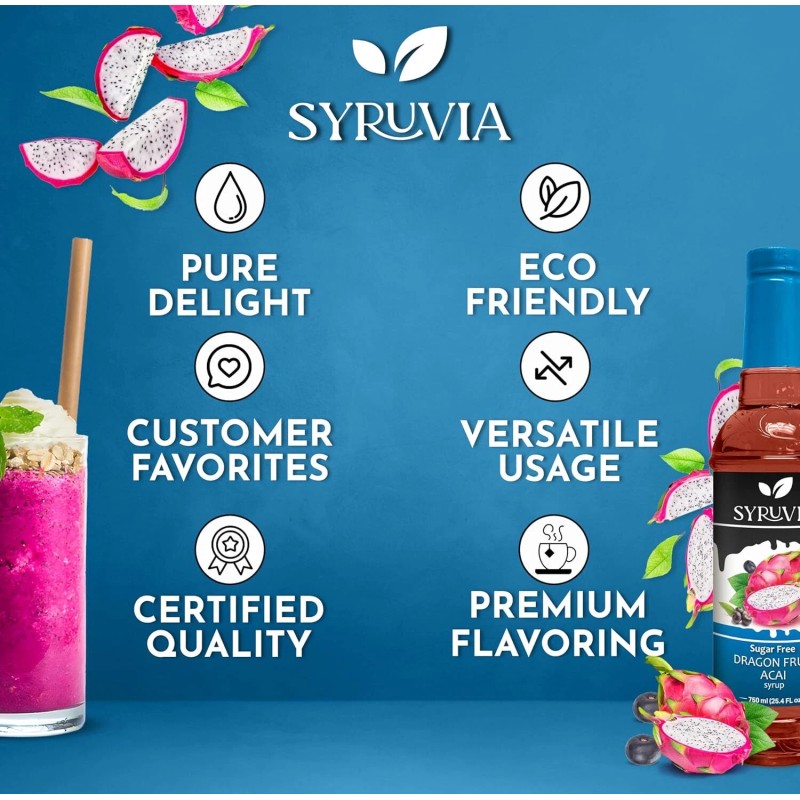 Syruvia Sugar Free Dragon Fruit Acai Syrup 25.4 fl oz,