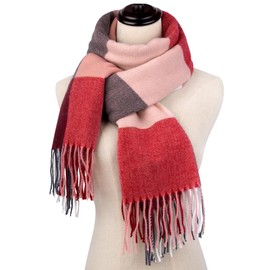 BLATIAL Womens Scarf Winter Blanket Cashmere Feel Large Scarves Thick Soft Warm Plaid Chunky Scarfs, B-Mix Red