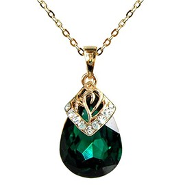 Navachi 18k Gold Plated Crystal Water Drop Zircon Flower Pattern Pendant Necklace 16"+2", Cubic Zirconia