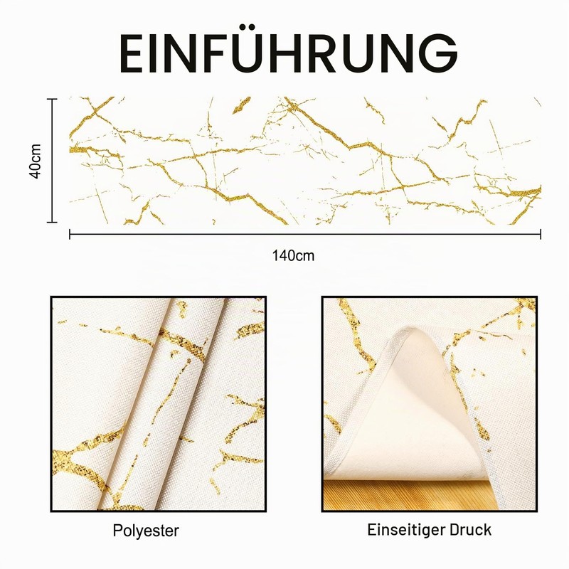 Table Runner Spring Summer Modern White Marble Golden Texture Tablecloth