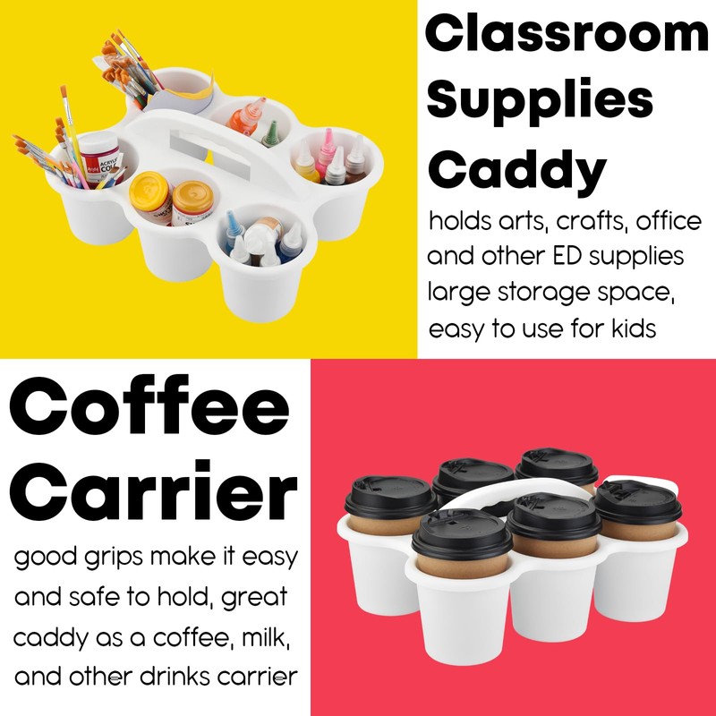 6 Pack Classroom Caddy Storage Basket with Handle, Plastic Drink