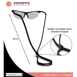 GERNEO® - ORIGINAL – zuverlässiges Sport Brillenband aus Stoff – wasserfestes Brillenband & fester Halt für Sportbrillen, Sonnenbrillen & Lesebrillen (Dunkelschwarz)