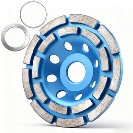 4-1/2 Inch Diamond Concrete Grinding Wheel, Double Row Heavy Duty Cup Disc with 7/8" to 5/8" Arbor Adapters - Fast Material Removal for Angle Grinder on Cement, Stone, Granite & Masonry (Blue)