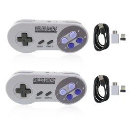 Wireless Controller for SNES Classic/PC, 2.4G Rechargeable Gamepad Joystick with Receiver, with USB Adapter for PC (2 Purple)