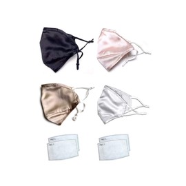 Jeelow 4 Packs 100% Silk Face Cloth Covering Reusable Washable With Nose Wire Filter Pocket Includes Filters (4 Packs)