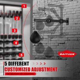 Speed Bag Wall Mount Height Adjustable & Fold Speed Bags Wall Bracket Boxing Reflex Ball, Boxing Bag as Adults Teens and Kids, Fits Home Gym Workout, Black (Speedbag Size 7" x 8")