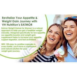 VH Nutrition Eatmor | Appetite Booster | Weight Gain Pills* for Women and Men | Designed for Women with Gentian, Ginger, Alfalfa | 120 Easy-to-Swallow Capsules