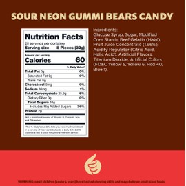 Neon Sour Gummi Bears Candy Bulk | 2 Pound Bag | Assorted Fruit Flavored Sour Gummies | Colorful Chewy Candy for Parties, Buffets, and Dessert Decorating