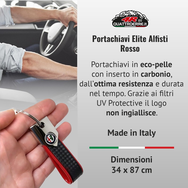 4R Quattroerre.it Alfisti Elite Keyring, Carbon Silver Holographic with Alfa