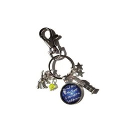 Second STAR to the right 20mm glass cabochon PAN themed bag clip keyring gift, Peter story book fantasy Neverland birthday present, Xmas stocking filler