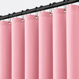MIULEE Waffle Weave Fabric Shower Bath Curtain with 12 Metal Hooks Heavy Duty Washable Waterproof Narrow Thick Cloth Shower Curtains Set for Bathroom Hotel, W72*L72, Blush Pink