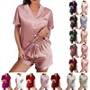 WJing Yi Jia Womens Silk Satin Pajamas Loungewear Two-Piece Sleepwear