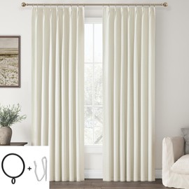 Pinch Pleated Blackout Curtains 96 Inches Long for Living Room Ivory Linen Black Out Curtains Bedroom Window Curtains 2 Panels Set 8ft Pinch Pleat with Hooks Back Tab Thermal Insulated Drapes 40x96