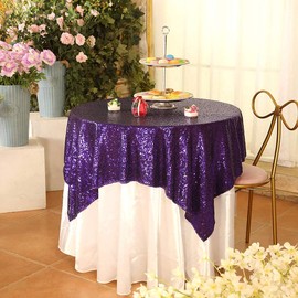JYFLZQ Purple Sequin Tablecloth 50" x 50" Square Sparkly Drape Table Cloths Table Cover Overlay for Wedding Birthday Party Baby Bridal Shower