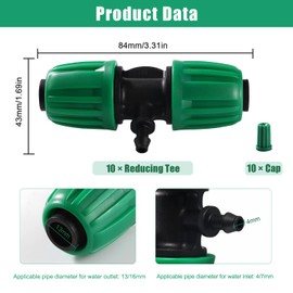 VooGenzek 10 PCS Barbed Tee Connector for Drip Irrigation, 3-Way Anti-Drop 13/16 mm to 4/7 mm Irrigation Tube Fitting, Barbed Tee Irrigation Tube for Lawn, Farm, Garden, Green