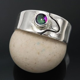 JEWELSTREZORO Mystischer Topas Edelstein Bandring 925 Sterling Silber Ring Herren & Damen Bandring Geschenkartikel Handgefertigter Schmuck TSR1081AG_14 (60 (19.1))