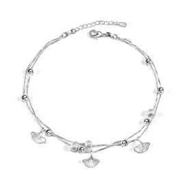 VGWON Women's 925 Silver Anklet with Double Layer Star Beads, Simple and Elegant Niche Design for Women and Girls, Stainless Steel